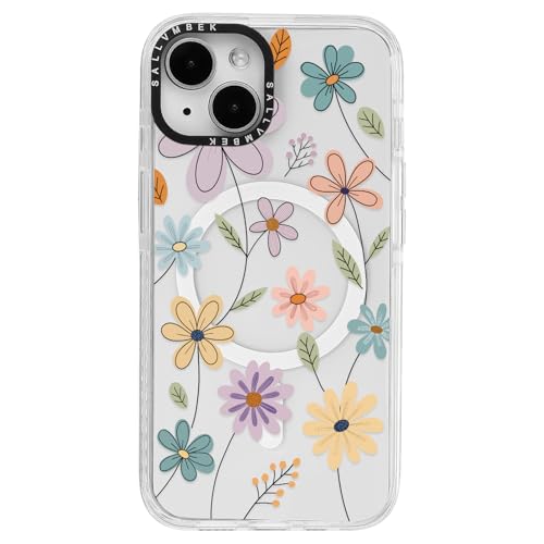 sallvmbek Schutzhülle für iPhone 13 / iPhone 14, 15,5 cm (6,1 Zoll), kompatibel mit MagSafe, niedliches Blumendruckmuster, magnetisch, stoßfest, TPU-Stoßfängerhülle für iPhone, Damen, Mädchen von sallvmbek