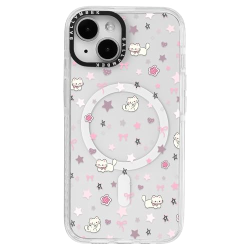 sallvmbek Schutzhülle für iPhone 13 / iPhone 14, 15,5 cm (6,1 Zoll), kompatibel mit MagSafe, niedliches Katzen-Druckmuster, magnetisch, stoßfest, TPU-Stoßfängerhülle für iPhone, Damen, Mädchen von sallvmbek