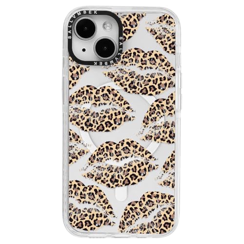 sallvmbek Schutzhülle für iPhone 13 / iPhone 14, 15,5 cm (6,1 Zoll), kompatibel mit MagSafe, niedliches Leopardenmuster, Lippenmuster, magnetisch, stoßfest, TPU-Stoßfängerhülle für iPhone, Damen von sallvmbek