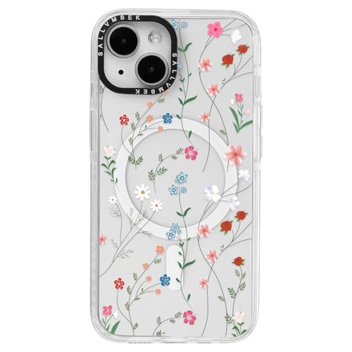 sallvmbek Schutzhülle für iPhone 14 / iPhone 13, 15,5 cm (6,1 Zoll), kompatibel mit MagSafe, niedliches Blumendruckmuster, magnetisch, stoßfest, TPU-Stoßfängerhülle für iPhone, Damen, Mädchen von sallvmbek