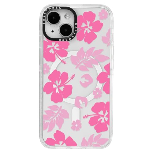 sallvmbek Schutzhülle für iPhone 14 / iPhone 13, 15,5 cm (6,1 Zoll), kompatibel mit MagSafe, niedliches Hibisku-Blumendruckmuster, magnetisch, stoßfest, TPU-Stoßfängerhülle für iPhone, Damen, Mädchen von sallvmbek