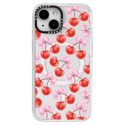 sallvmbek Schutzhülle für iPhone 14 / iPhone 13, 15,5 cm (6,1 Zoll), kompatibel mit MagSafe, niedliches Kirschschleifenmuster, magnetisch, stoßfest, TPU, für iPhone 14/13, Frauen und Mädchen von sallvmbek
