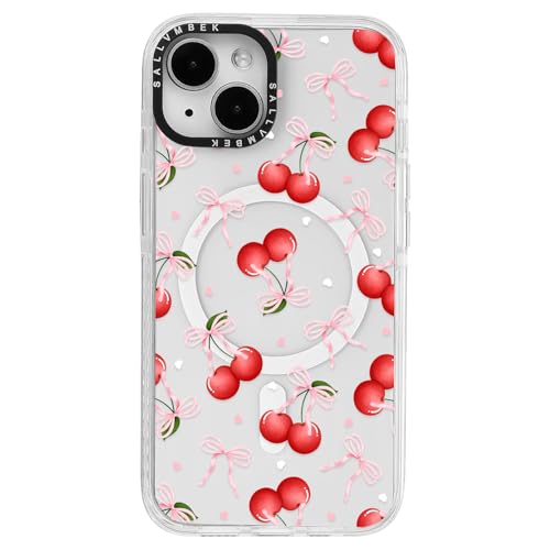 sallvmbek Schutzhülle für iPhone 14 / iPhone 13, 15,5 cm (6,1 Zoll), kompatibel mit MagSafe, niedliches Kirschschleifenmuster, magnetisch, stoßfest, TPU, für iPhone 14/13, Frauen und Mädchen von sallvmbek