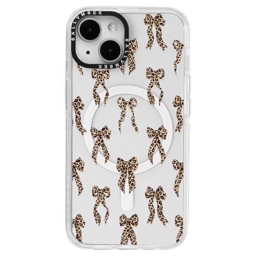 sallvmbek Schutzhülle für iPhone 14 / iPhone 13, 15,5 cm (6,1 Zoll), kompatibel mit MagSafe, niedliches Leopardenmuster, Schleifenmuster, magnetisch, stoßfest, TPU, für iPhone 14/13, Frauen und von sallvmbek