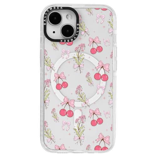 sallvmbek Schutzhülle für iPhone 14 / iPhone 13, 15,5 cm (6,1 Zoll), kompatibel mit MagSafe, niedliches Schleifen-Design, Kirsche, magnetisch, stoßfest, TPU-Stoßfängerhülle für iPhone 14/13, Frauen von sallvmbek