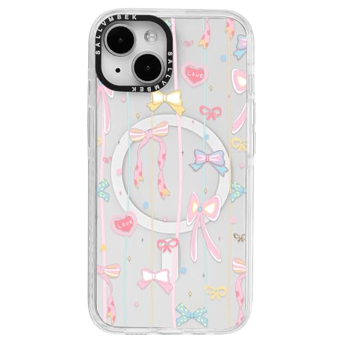 sallvmbek Schutzhülle für iPhone 14 / iPhone 13, 15,5 cm (6,1 Zoll), kompatibel mit MagSafe, niedliches Schleifen-Druckmuster, magnetisch, stoßfest, TPU, für iPhone 14/13, Damen, Mädchen von sallvmbek