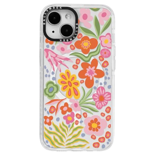sallvmbek Schutzhülle für iPhone 14 / iPhone 13, 15,5 cm (6,1 Zoll), kompatibel mit MagSafe, niedliches ästhetisches Blumendruckmuster, magnetisch, stoßfest, TPU-Stoßfängerhülle für iPhone 14/13 von sallvmbek