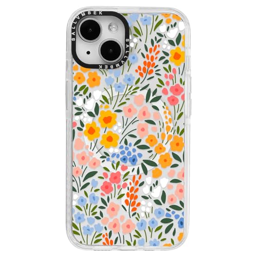 sallvmbek Schutzhülle für iPhone 15, 15,5 cm (6,1 Zoll), kompatibel mit MagSafe, niedliches Blumendruckmuster Nr. 1, magnetisch, stoßfest, transparent, TPU-Stoßfänger, Handyhüllen für iPhone 15, Damen von sallvmbek