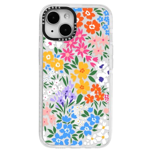 sallvmbek Schutzhülle für iPhone 15, 15,5 cm (6,1 Zoll), kompatibel mit MagSafe, niedliches Blumendruckmuster Nr. 3, magnetisch, stoßfest, transparent, TPU-Stoßfänger, für iPhone 15, Damen, Mädchen von sallvmbek