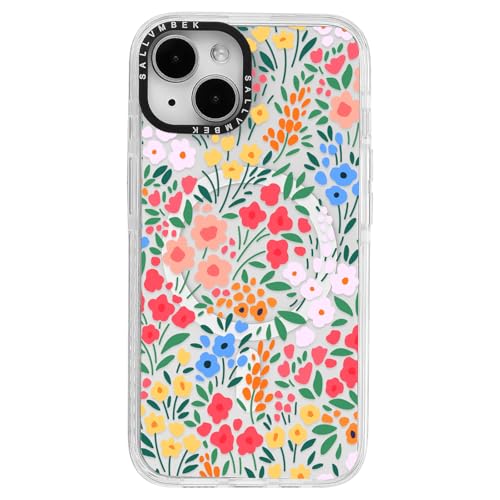 sallvmbek Schutzhülle für iPhone 15, 15,5 cm (6,1 Zoll), kompatibel mit MagSafe, niedliches Blumendruckmuster Nr. 4, magnetisch, stoßfest, transparent, TPU-Stoßfänger, für iPhone 15, Damen, Mädchen von sallvmbek