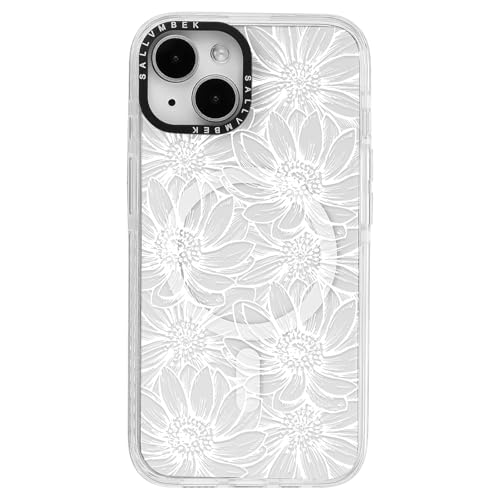 sallvmbek Schutzhülle für iPhone 15, 15,5 cm (6,1 Zoll), kompatibel mit MagSafe, niedliches Blumenmuster, magnetisch, stoßfest, TPU, für iPhone 15, Frauen und Mädchen, weiße Blumen von sallvmbek