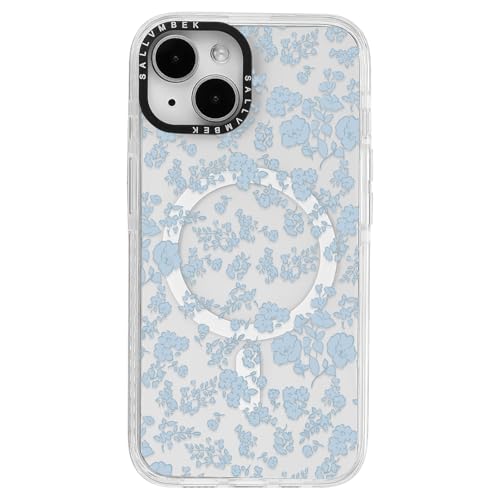 sallvmbek Schutzhülle für iPhone 15, 15,5 cm (6,1 Zoll), kompatibel mit MagSafe, niedliches Blumenmuster, magnetisch, stoßfest, transparent, TPU-Stoßfänger, Handyhüllen für iPhone 15, Damen, Mädchen von sallvmbek