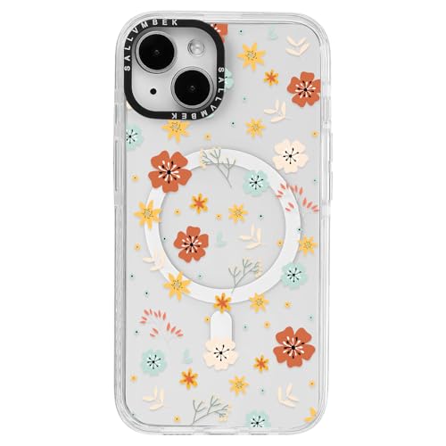 sallvmbek Schutzhülle für iPhone 15, 15,5 cm (6,1 Zoll), kompatibel mit MagSafe, niedliches Blumenmuster, magnetisch, stoßfest, transparent, TPU-Stoßfänger, Handyhüllen für iPhone 15, Damen, Mädchen von sallvmbek