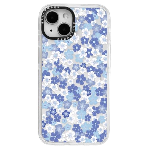 sallvmbek Schutzhülle für iPhone 15, 15,5 cm (6,1 Zoll), kompatibel mit MagSafe, niedliches Blumenmuster, magnetisch, stoßfest, transparent, TPU-Stoßfänger, Handyhüllen für iPhone 15, Damen, Mädchen von sallvmbek