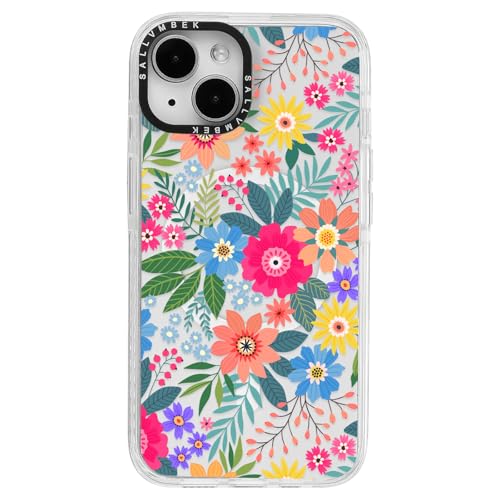 sallvmbek Schutzhülle für iPhone 15, 15,5 cm (6,1 Zoll), kompatibel mit MagSafe, niedliches Blumenmuster, magnetisch, stoßfest, transparent, TPU-Stoßfänger, Handyhüllen für iPhone 15, Damen, Mädchen von sallvmbek