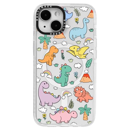 sallvmbek Schutzhülle für iPhone 15, 15,5 cm (6,1 Zoll), kompatibel mit MagSafe, niedliches Dinosaurier-Druckmuster, magnetisch, stoßfest, transparent, TPU-Stoßfänger, Handyhüllen für iPhone 15 von sallvmbek