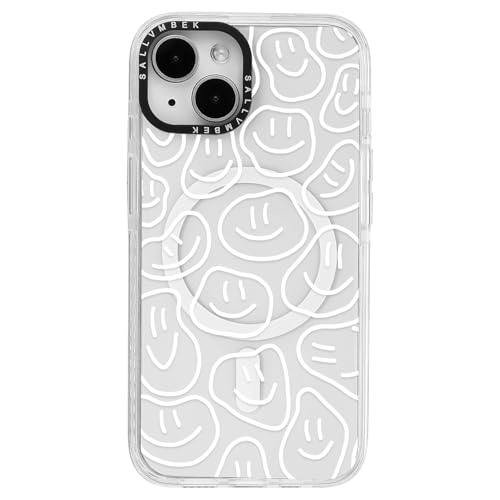 sallvmbek Schutzhülle für iPhone 15, 15,5 cm (6,1 Zoll), kompatibel mit MagSafe, niedliches Gesichtsdruckmuster, magnetisch, stoßfest, transparent, TPU-Stoßfänger, Handyhüllen für iPhone 15, Damen von sallvmbek