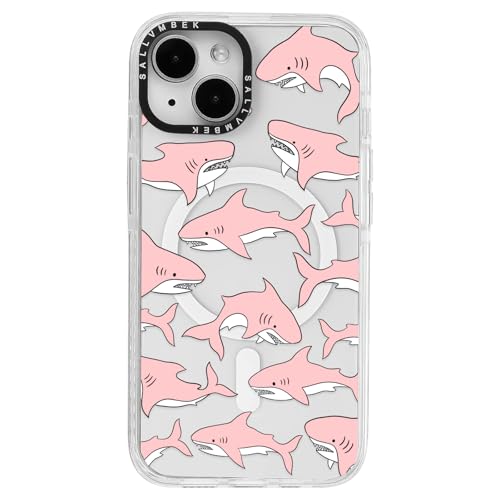 sallvmbek Schutzhülle für iPhone 15, 15,5 cm (6,1 Zoll), kompatibel mit MagSafe, niedliches Hai-Druckmuster, magnetisch, stoßfest, transparent, TPU-Stoßdämpfer, Handyhüllen für iPhone 15, Damen von sallvmbek