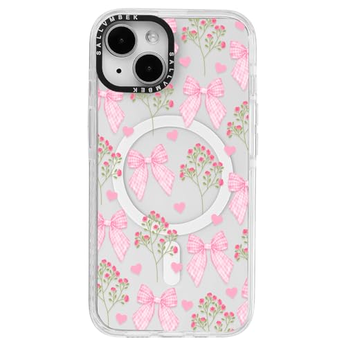 sallvmbek Schutzhülle für iPhone 15, 15,5 cm (6,1 Zoll), kompatibel mit MagSafe, niedliches Schleifendruckmuster Nr. 1, magnetisch, stoßfest, transparent, TPU-Stoßdämpfer, Handyhüllen für iPhone 15 von sallvmbek