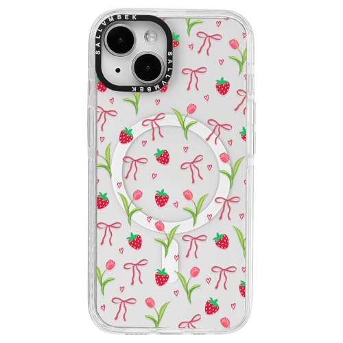 sallvmbek Schutzhülle für iPhone 15, 15,5 cm (6,1 Zoll), kompatibel mit MagSafe, niedliches Schleifendruckmuster Nr. 12, magnetisch, stoßfest, transparent, TPU-Stoßdämpfer, Handyhüllen für iPhone 15 von sallvmbek
