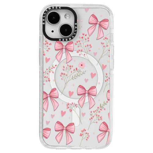 sallvmbek Schutzhülle für iPhone 15, 15,5 cm (6,1 Zoll), kompatibel mit MagSafe, niedliches Schleifendruckmuster Nr. 13, magnetisch, stoßfest, transparent, TPU-Stoßdämpfer, Handyhüllen für iPhone 15 von sallvmbek
