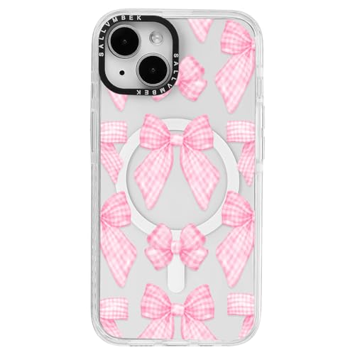 sallvmbek Schutzhülle für iPhone 15, 15,5 cm (6,1 Zoll), kompatibel mit MagSafe, niedliches Schleifendruckmuster Nr. 4, magnetisch, stoßfest, transparent, TPU-Stoßfänger, für iPhone 15, Damen, Mädchen von sallvmbek