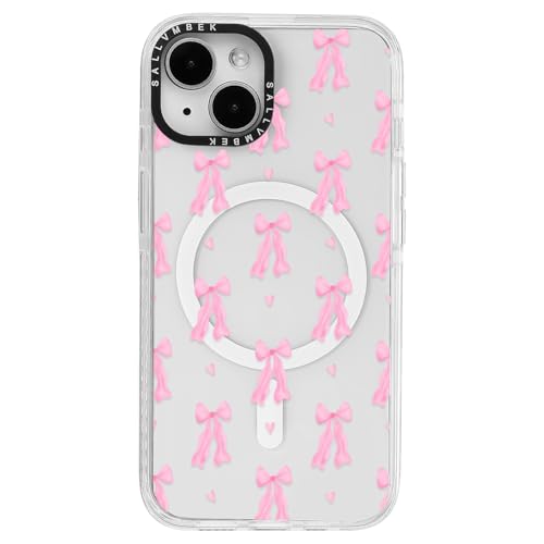 sallvmbek Schutzhülle für iPhone 15, 15,5 cm (6,1 Zoll), kompatibel mit MagSafe, niedliches Schleifendruckmuster Nr. 7, magnetisch, stoßfest, transparent, TPU-Stoßdämpfer, Handyhüllen für iPhone 15 von sallvmbek