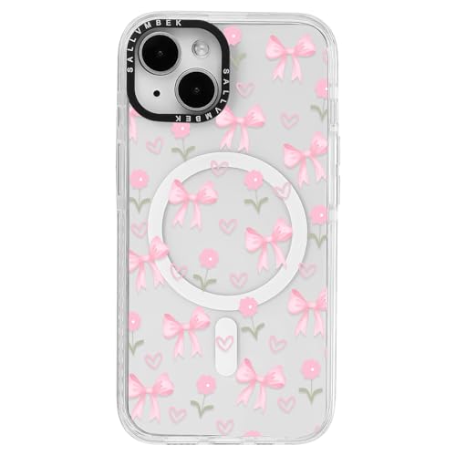 sallvmbek Schutzhülle für iPhone 15, 15,5 cm (6,1 Zoll), kompatibel mit MagSafe, niedliches Schleifendruckmuster Nr. 8, magnetisch, stoßfest, transparent, TPU-Stoßdämpfer, Handyhüllen für iPhone 15 von sallvmbek
