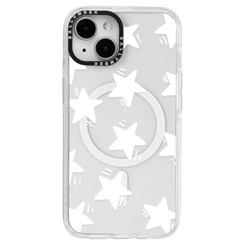 sallvmbek Schutzhülle für iPhone 15, 15,5 cm (6,1 Zoll), kompatibel mit MagSafe, niedliches Sternendruck-Muster, magnetisch, stoßfest, transparent, TPU-Stoßfänger, Handyhüllen für iPhone 15, Damen von sallvmbek