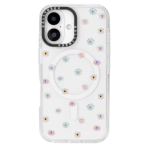 sallvmbek Schutzhülle für iPhone 16, 15,5 cm (6,1 Zoll), kompatibel mit MagSafe, niedliches Augen-Druckmuster, magnetisch, stoßfest, TPU-Stoßdämpfer, Handyhüllen für iPhone 16, Damen, Mädchen von sallvmbek
