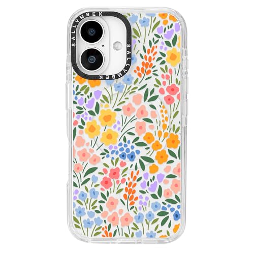 sallvmbek Schutzhülle für iPhone 16, 15,5 cm (6,1 Zoll), kompatibel mit MagSafe, niedliches Blumendruck-Muster, magnetisch, stoßfest, TPU-Stoßdämpfer, Handyhüllen für iPhone 16, Damen, Mädchen von sallvmbek