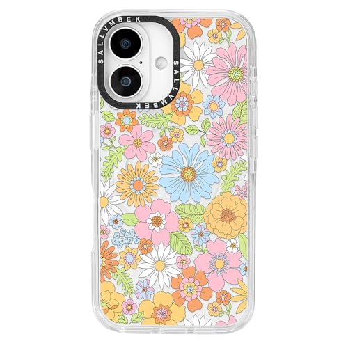 sallvmbek Schutzhülle für iPhone 16, 15,5 cm (6,1 Zoll), kompatibel mit MagSafe, niedliches Blumendruckmuster, magnetisch, stoßfest, TPU-Stoßdämpfer, Handyhüllen für iPhone 16, Frauen und Mädchen von sallvmbek