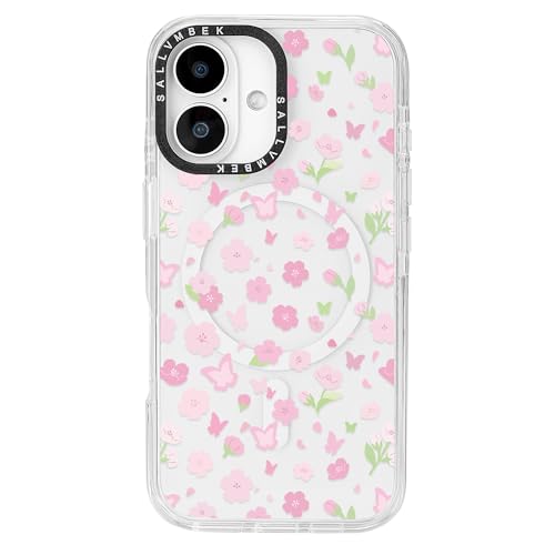 sallvmbek Schutzhülle für iPhone 16, 15,5 cm (6,1 Zoll), kompatibel mit MagSafe, niedliches Blumendruckmuster, magnetisch, stoßfest, TPU-Stoßdämpfer, Handyhüllen für iPhone 16, Frauen und Mädchen von sallvmbek