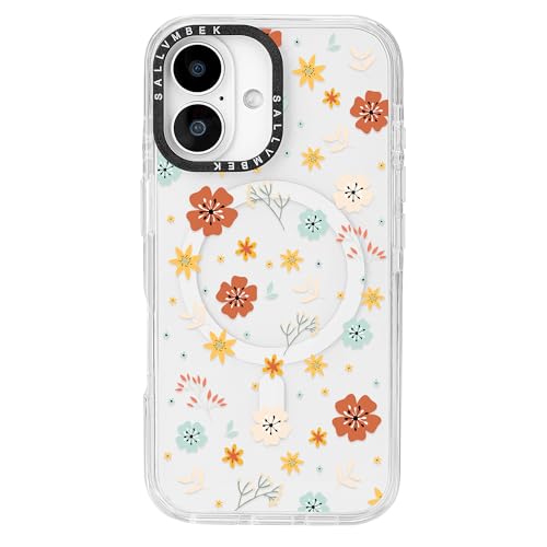 sallvmbek Schutzhülle für iPhone 16, 15,5 cm (6,1 Zoll), kompatibel mit MagSafe, niedliches Blumenmuster, magnetisch, stoßfest, TPU-Stoßdämpfer, Handyhüllen für iPhone 16, Damen, Mädchen von sallvmbek