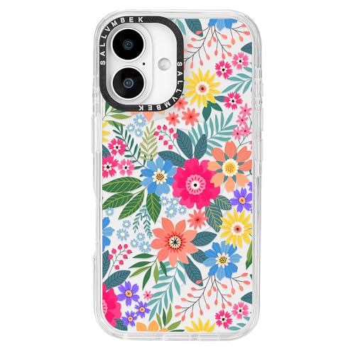 sallvmbek Schutzhülle für iPhone 16, 15,5 cm (6,1 Zoll), kompatibel mit MagSafe, niedliches Blumenmuster, magnetisch, stoßfest, TPU-Stoßdämpfer, Handyhüllen für iPhone 16, Damen, Mädchen von sallvmbek