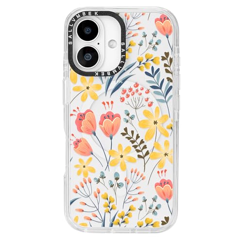 sallvmbek Schutzhülle für iPhone 16, 15,5 cm (6,1 Zoll), kompatibel mit MagSafe, niedliches Blumenmuster, magnetisch, stoßfest, TPU-Stoßdämpfer, Handyhüllen für iPhone 16, Frauen und Mädchen von sallvmbek