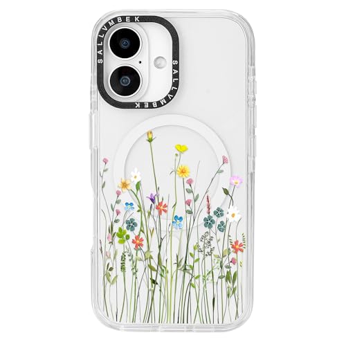 sallvmbek Schutzhülle für iPhone 16, 15,5 cm (6,1 Zoll), kompatibel mit MagSafe, niedliches Blumenmuster, magnetisch, stoßfest, TPU-Stoßdämpfer, Handyhüllen für iPhone 16, Frauen und Mädchen von sallvmbek