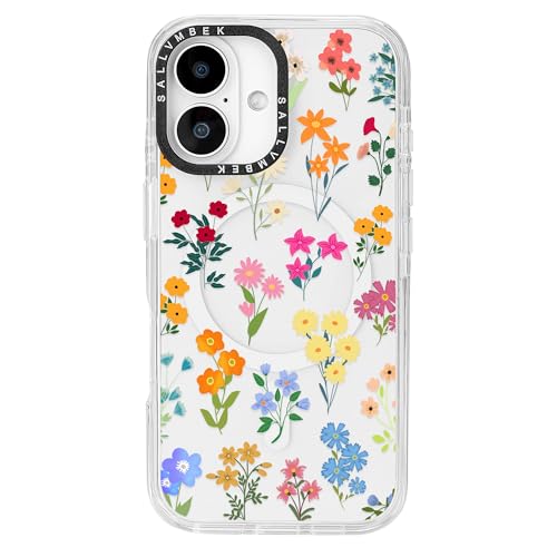 sallvmbek Schutzhülle für iPhone 16, 15,5 cm (6,1 Zoll), kompatibel mit MagSafe, niedliches Blumenmuster, magnetisch, stoßfest, TPU-Stoßfänger, Handyhüllen für iPhone 16, Damen, Mädchen von sallvmbek