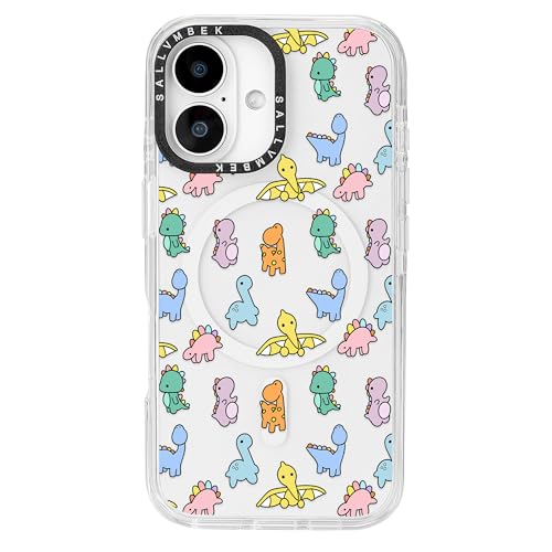 sallvmbek Schutzhülle für iPhone 16, 15,5 cm (6,1 Zoll), kompatibel mit MagSafe, niedliches Dinosaurier-Druckmuster, magnetisch, stoßfest, TPU-Stoßdämpfer, Handyhüllen für iPhone 16, Damen, Mädchen von sallvmbek