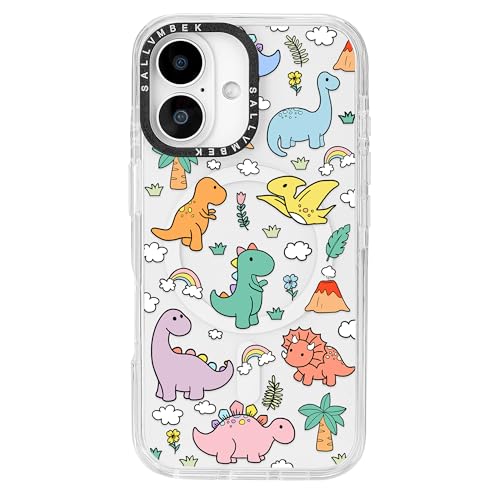 sallvmbek Schutzhülle für iPhone 16, 15,5 cm (6,1 Zoll), kompatibel mit MagSafe, niedliches Dinosaurier-Druckmuster, magnetisch, stoßfest, TPU-Stoßdämpfer, Handyhüllen für iPhone 16, Frauen, Mädchen von sallvmbek