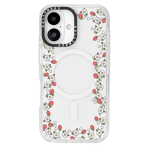 sallvmbek Schutzhülle für iPhone 16, 15,5 cm (6,1 Zoll), kompatibel mit MagSafe, niedliches Erdbeer-Druckmuster Nr. 4, magnetisch, stoßfest, TPU-Stoßdämpfer, Handyhüllen für iPhone 16, Frauen, Mädchen von sallvmbek