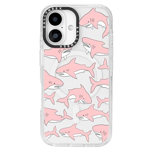 sallvmbek Schutzhülle für iPhone 16, 15,5 cm (6,1 Zoll), kompatibel mit MagSafe, niedliches Hai-Druckmuster, magnetisch, stoßfest, TPU-Stoßdämpfer, Handyhüllen für iPhone 16, Frauen, Mädchen von sallvmbek