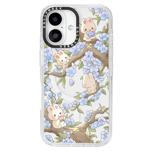 sallvmbek Schutzhülle für iPhone 16, 15,5 cm (6,1 Zoll), kompatibel mit MagSafe, niedliches Kaninchen-Druckmuster, magnetisch, stoßfest, TPU-Stoßdämpfer, Handyhüllen für iPhone 16, Damen, Mädchen von sallvmbek