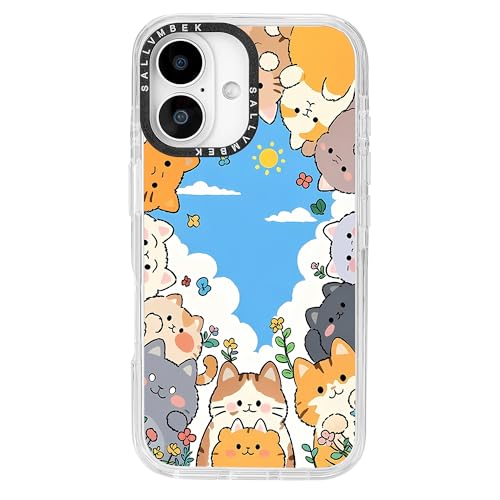 sallvmbek Schutzhülle für iPhone 16, 15,5 cm (6,1 Zoll), kompatibel mit MagSafe, niedliches Katzendruckmuster, magnetisch, stoßfest, TPU-Stoßdämpfer, Handyhüllen für iPhone 16, Frauen, Mädchen von sallvmbek