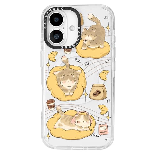 sallvmbek Schutzhülle für iPhone 16, 15,5 cm (6,1 Zoll), kompatibel mit MagSafe, niedliches Katzendruckmuster, magnetisch, stoßfest, TPU-Stoßdämpfer, Handyhüllen für iPhone 16, Frauen, Mädchen von sallvmbek