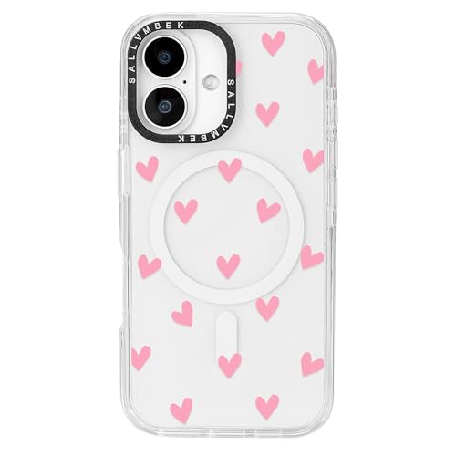 sallvmbek Schutzhülle für iPhone 16, 15,5 cm (6,1 Zoll), kompatibel mit MagSafe, niedliches Liebesherz-Druckmuster, magnetisch, stoßfest, TPU, für Mädchen von sallvmbek