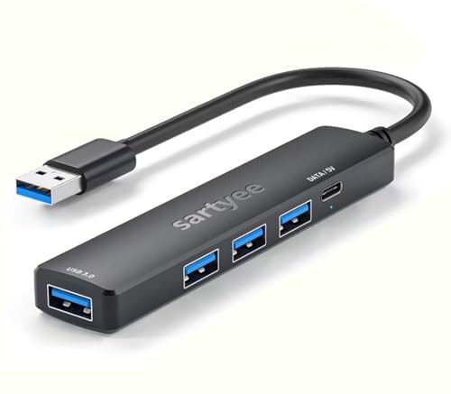 USB Hub 3.0 5-Port, USB Multiple Hub Data Splitter Extender mit 5V USB-C Power/Data Port, für Laptop, PC, PS4/5, Xbox, Tastatur, Maus Windows, Linux und mehr von sartyee
