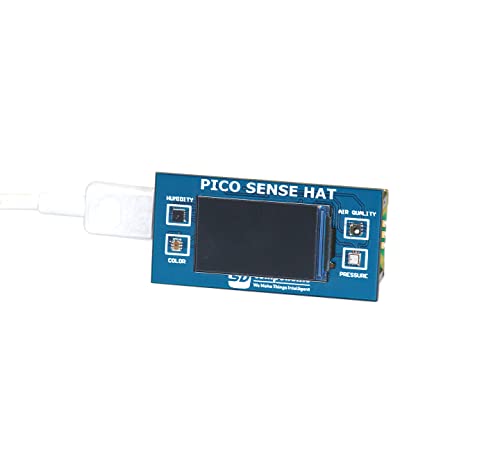 Raspberry Pi Pico mit Pico Sense HAT Multi-Sensor, Luftfeuchtigkeit, Luftqualität, Farbe, Drucksensor Sense HAT für Pico mit integriertem 2,9 cm (1,1 Zoll) LCD-Display von sb components