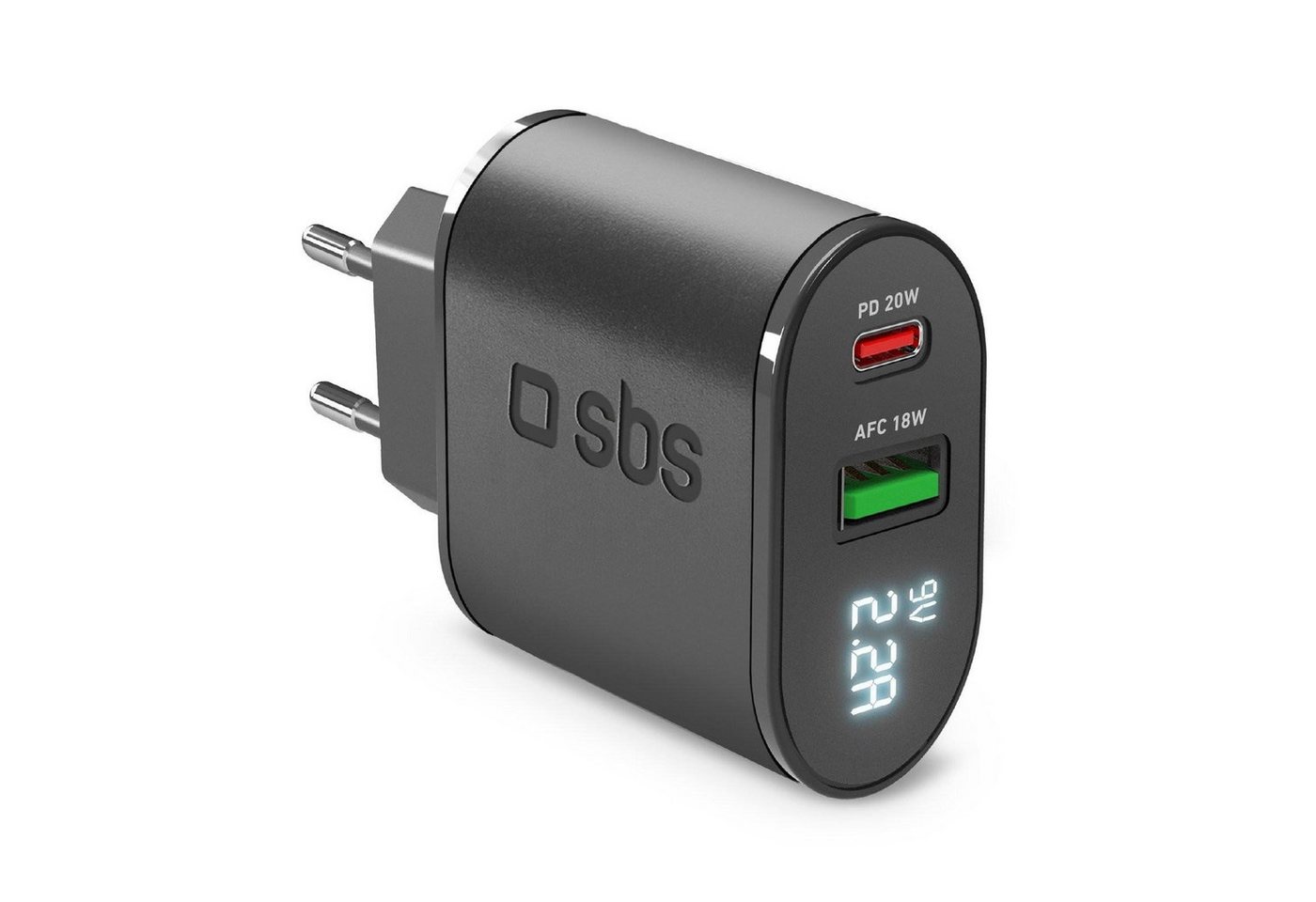 sbs SBS 20W-Ladegerät mit LCD-Bildschirm, USB-C und USB-A, Schwarz USB-Ladegerät von sbs