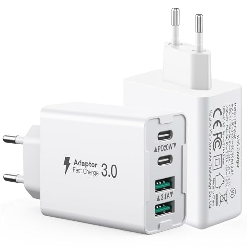 [2 Stück]USB C Ladegerät 40W,4 Ports Mehrfach Ladegerät mit USB-C und USB-A,USB C Schnellladeblock Dual Port PD+QC Wandstecker Multiport Typ C Kompatibel mit iPhone 14/15/13/12/Pro Max/Samsung/Tablet von sccvee